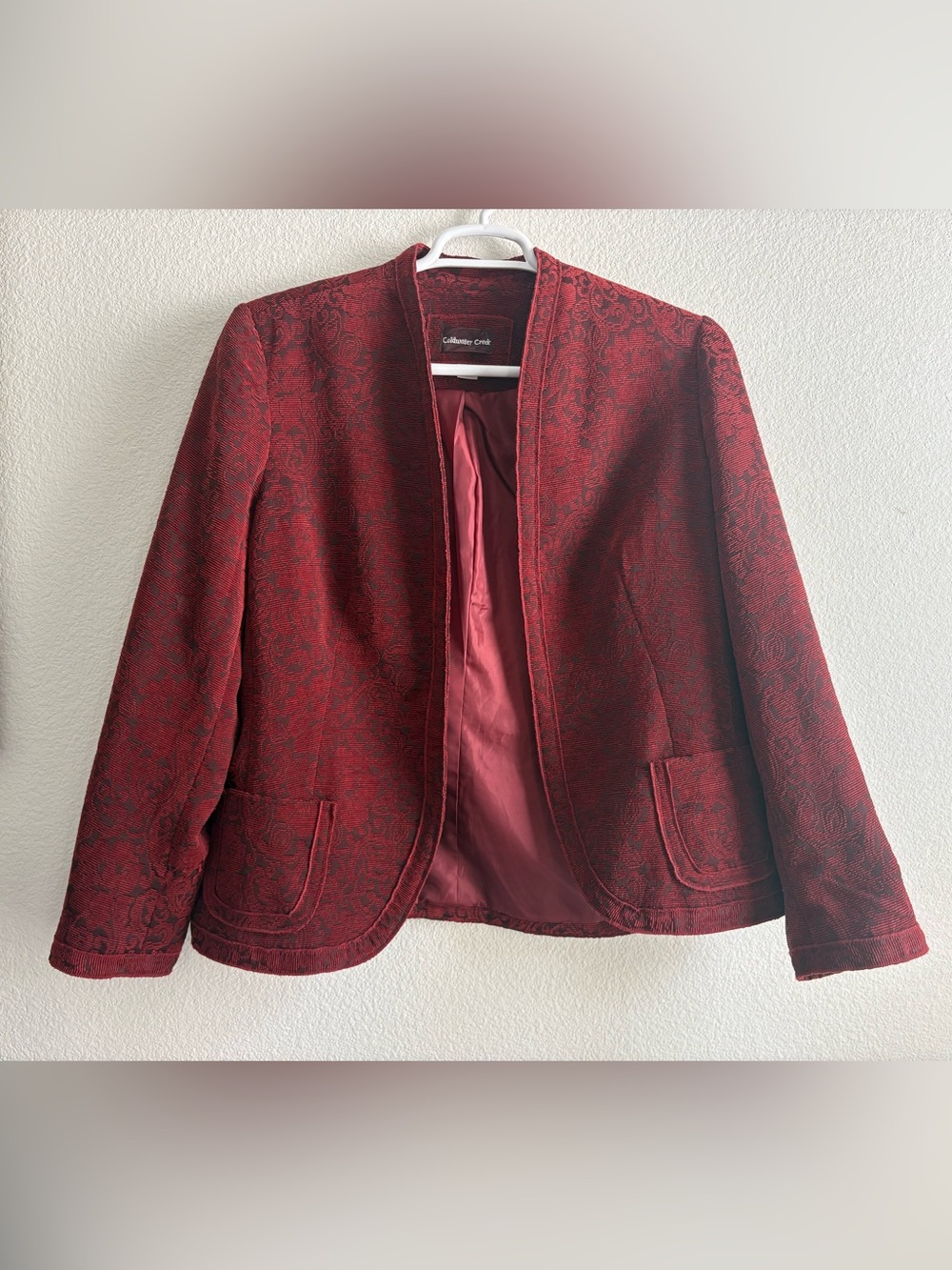 Coldwater Creek Women's Red Textured Jacquard Open-Front Blazer